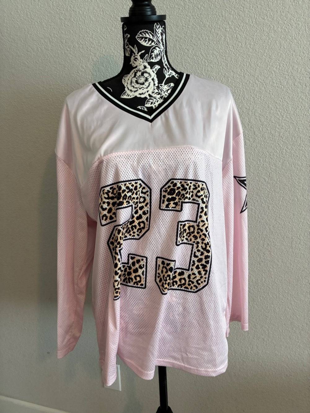 Pink Mesh Jersey with Leopard '23' Applique